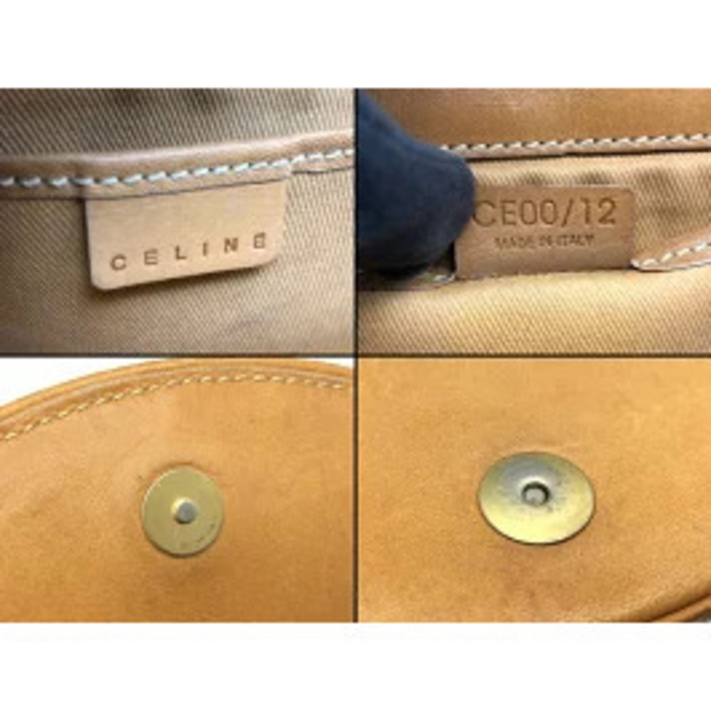 CELINE Macadam Denim Shoulder Bag Navy Blue Brown Leather - Picture 12 of 13